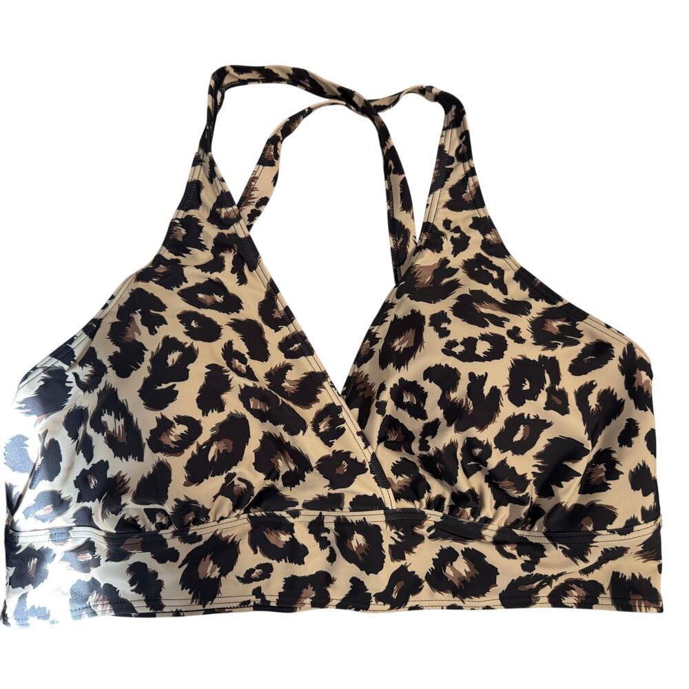 NWT Yonique Cheetah print V-neck swim top‎ deep plunge wide support under breast